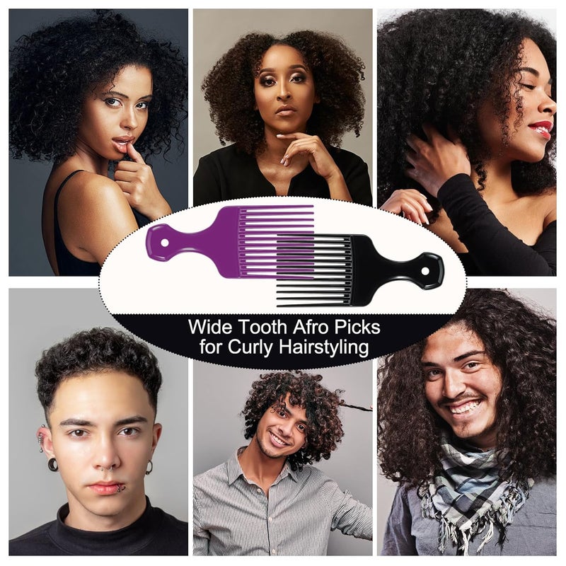 SIMPOR 2 Pcs Hair Pick Comb Wide Tooth Lift for Hair Styling Detangling Plastic Afro Pick for Women Men (Purple, Black) - Image 3
